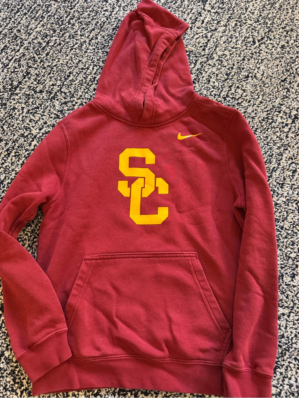 Nike Boy’s Cardinal Red Crewneck Hoodie with Yellow USC Logo